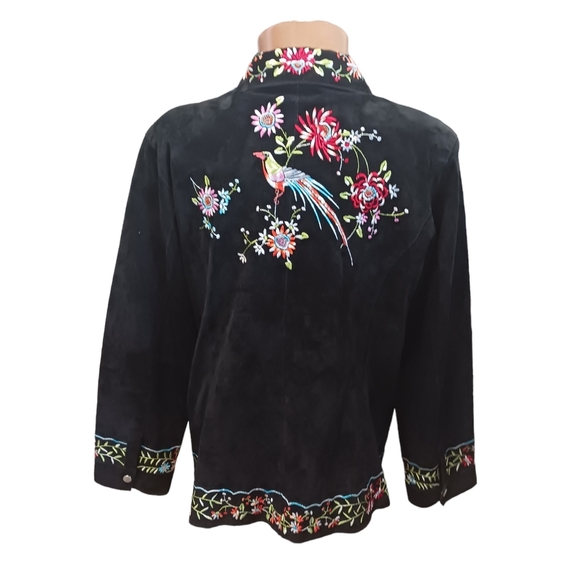 Vintage Size Large Avanti Womens Suede Jacket Leather Black Floral Embroidered - Picture 3 of 16
